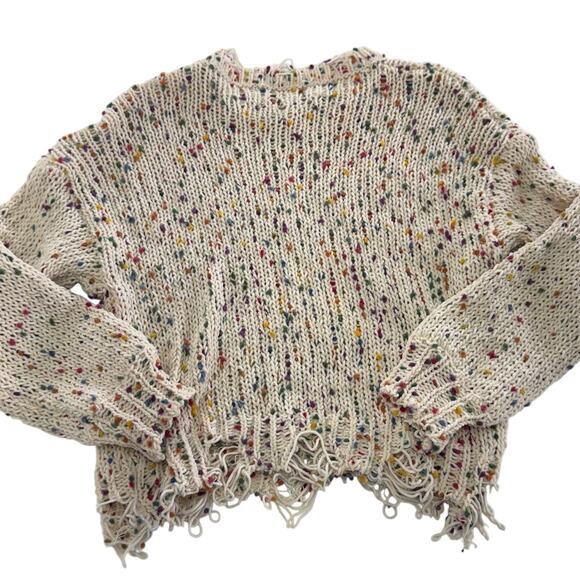 Tularosa Sweater Womens X Small Cream Confetti Distressed Chenille Knit Pom Pom - Picture 6 of 11